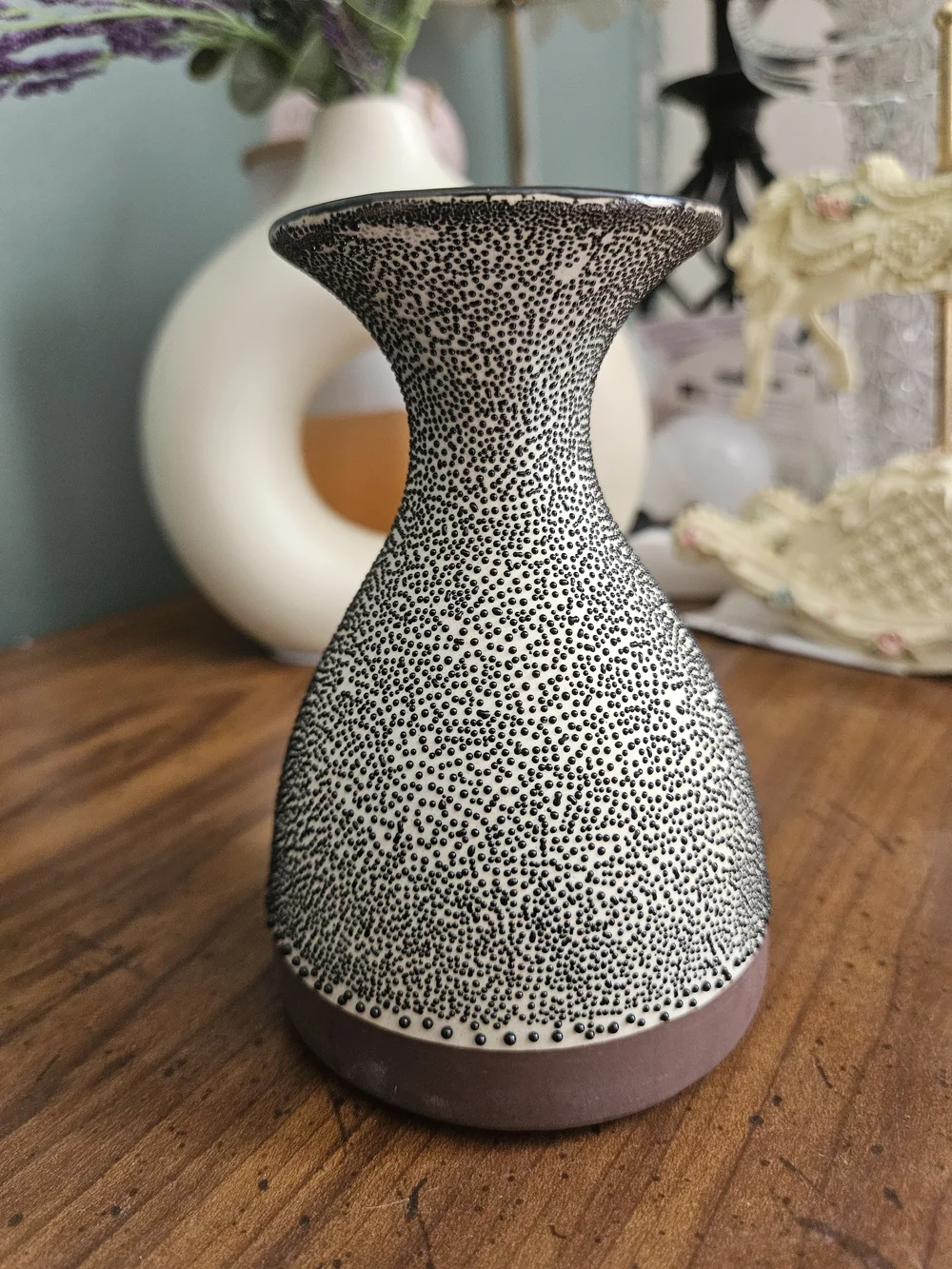 Anthropologie Speckle Dot Ceramic Vase in White and Brown